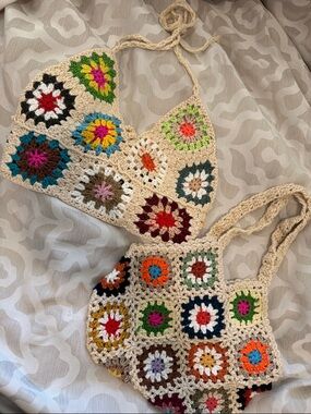 Crochet Floral Tie-Back Swim Coverup Top - Cream Multi